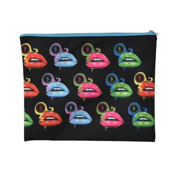 Select Vapor Tote Bag and Zipper Pouch Colorful Lips Graphic on Black - Picture 5 of 5